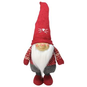 Northlight 14 Red Grey and White Gnome Wearing Red Hat with White Heart Christmas Decoration