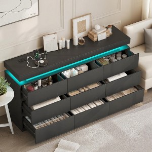 Vipbear 9 Drawer Dresser with Power Outlet for Bedroom/Living Room,Double Wide Drawer Organizer Cabinet with LED Light,Modern Chest of Drawers - 1 of 4