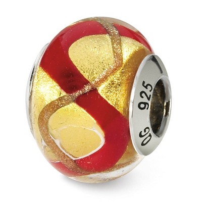 Black Bow Jewelry Sterling Silver, Yellow and Red Swirl Murano Glass Bead Charm