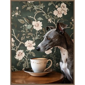 Amanti Art The Coffee Loving Whippet by Mowzu  Framed Canvas Wall Art - 1 of 4
