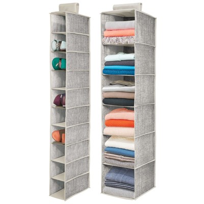 mDesign Fabric Over Rod Hanging Closet Storage Organizers, Set of 2 -  Gray/Black