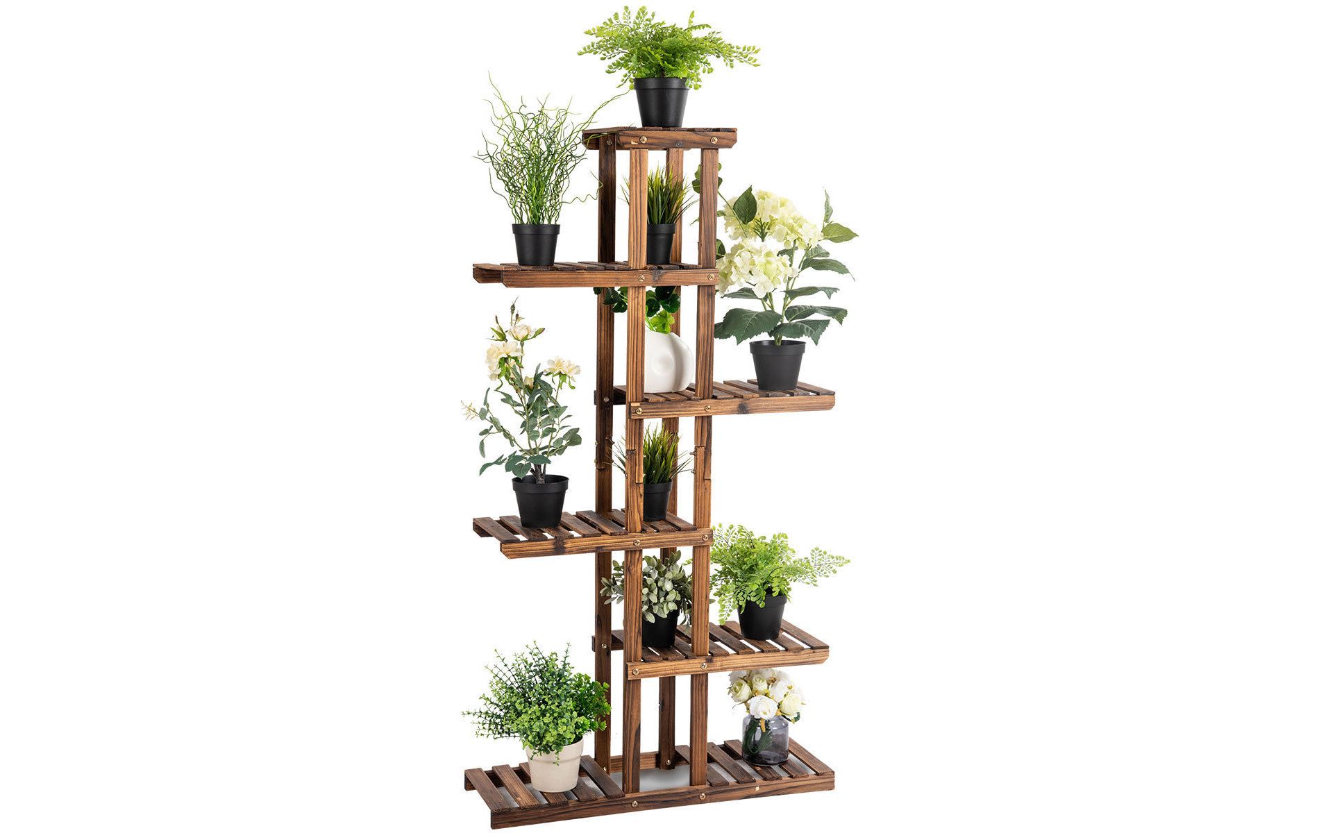 Costway 6 Tier 11 Pots Wooden Plant Flower Display Stand Wood Shelf Storage Rack Garden