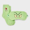 Women's The Grinch Embroidered Faux Fur 3pk Cozy Gift Set with Reusable Pouch, Cozy Socks and Eye Mask - Green 4-10 - 2 of 4