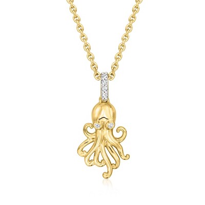 Ross-Simons 18kt Gold Over Sterling Octopus Pendant Necklace With Diamonds Size 18