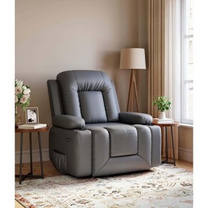 Oversized Power Lift Recliner Chair with Heat & Massage - Faux Leather Recliner, Built-In Storage & Cup Holders - 1 of 4