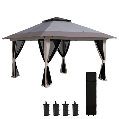 Outsunny 13' x 13' Pop Up Canopy, Gazebo Tent with Netting, Weight Bags,  Adjustable Height & Wheeled Carry Bag, Light Gray