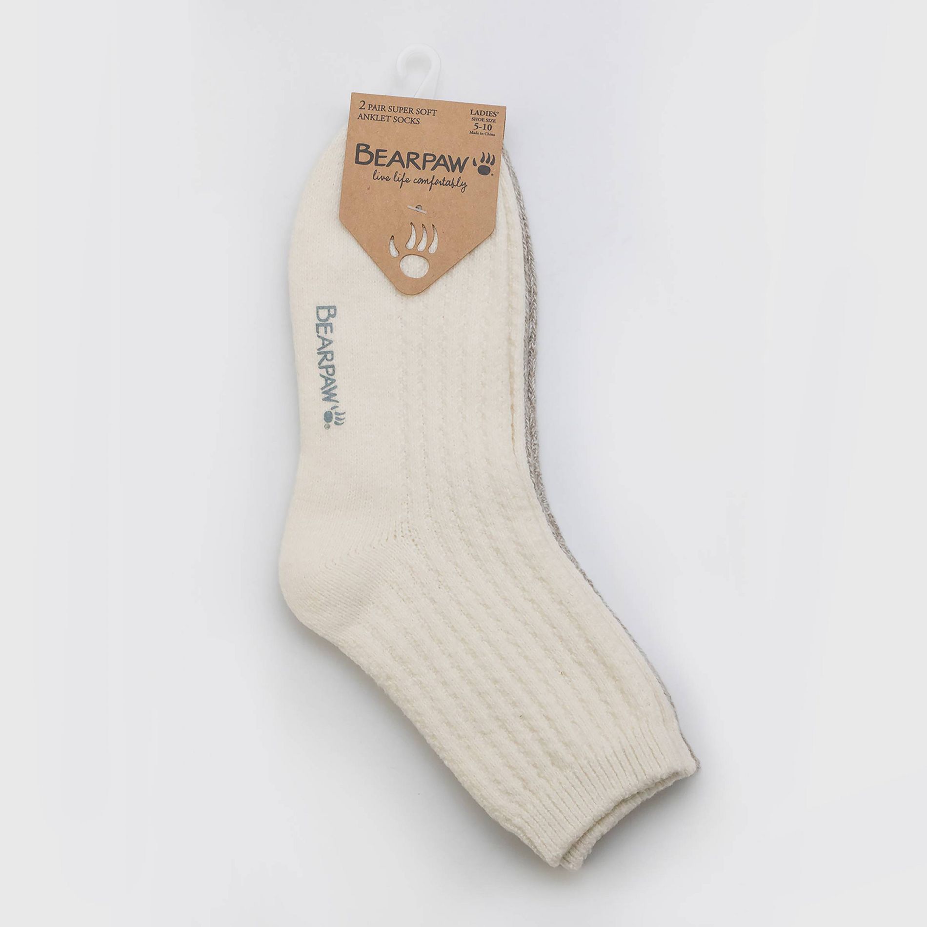 Bearpaw Women's Boot Anklet Socks 2pk - Egret