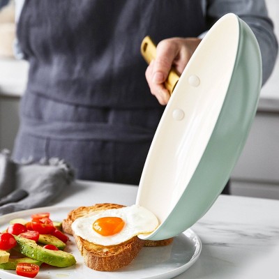 Mint and Cream Ceramic Nonstick Frying Pan Set with Gold Handles