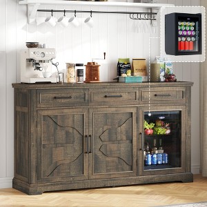 AMERLIFE Farmhouse Coffee Bar Cabinet with Beverage Fridge, Wine Bar Cabinet with Drawer Storage, Mini Fridge Sideboard Cabinet - 1 of 4