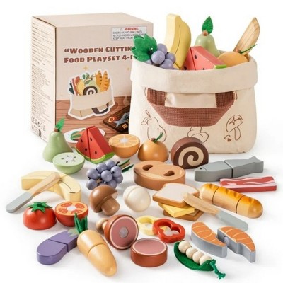 ROBOTIME Play Food And Toy Kitchens Pretend Play Toy, Kitchen Food Playset with Shopping Bag for Girls Boys, Multicolored, 10.23"*5"*6.69"