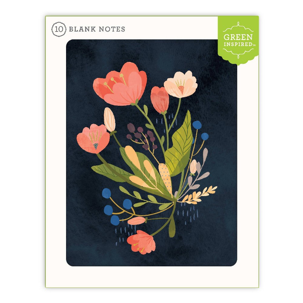 Green Inspired 10ct Bouquet Blank Cards: Floral Note & Greeting Cards, Multicolor, Botanical Design, Includes Envelopes