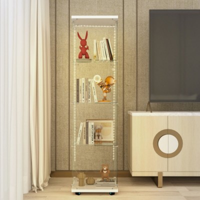 Syemin Decorative Storage Cabinets 4 Shelves Glass Display Cabinet, Display Storage Cabinet, Floor Standing Display Cage, White, 15.67"*13.58"*65.87"