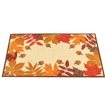 Collections Etc Colorful Fall Leaf Border Skid-Resistant Accent Rug