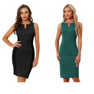 INSPIRE CHIC Women's V Neck Office Sleeveless Bodycon Midi Pencil Dress 2 Packs - 1 of 4