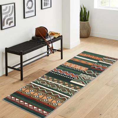 Vintage Washable Area Rug Geometric Rug Farmhouse Patchwork Pattern Accent Rug