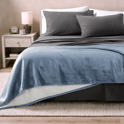 Coronet Blue Reversible Sherpa Fleece Throw Blanket