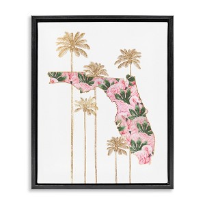 Stupell Industries Florida State Flamingo Pattern Floating Frame Canvas Art, Black, 17" x 21" - 1 of 4
