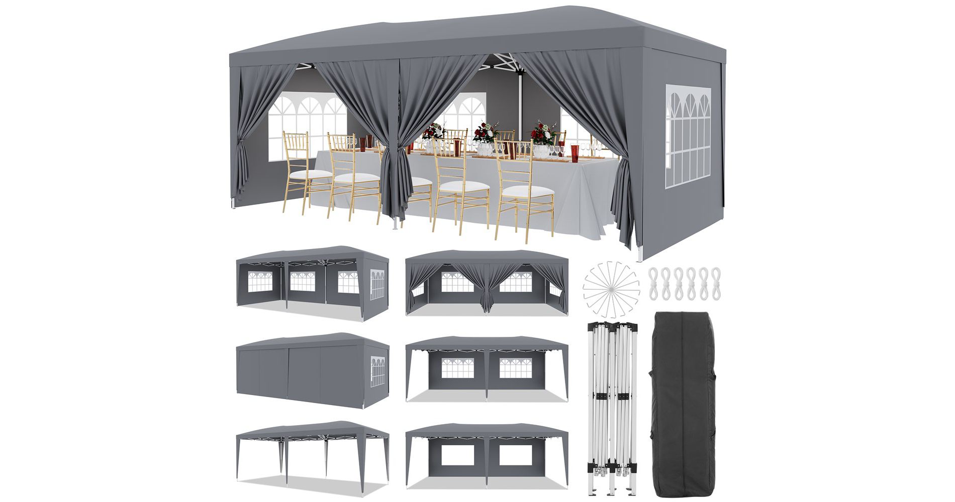 10x20 Pop Up Canopy Tent with 6 Removable Sidewalls, Commercial Heavy Duty Pop Up Canopy Tents for Parties, Large 10x20 Tents