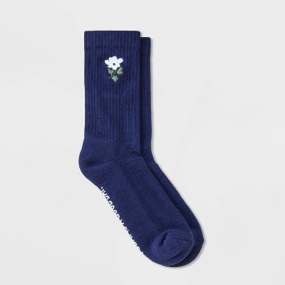 Women's Embroidered Ribbed Cushioned Crew Socks - Universal Thread™ 4-10