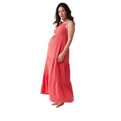 Ingrid & Isabel Maternity Smocked Bodice Maxi Dress Rose Size S : Target