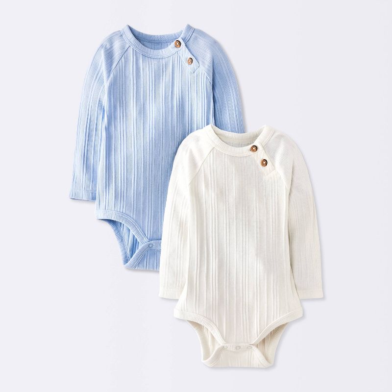 Baby Boys' 2pk henley Long Sleeve Bodysuits - Cloud Island™ Blue/Ivory Newborn