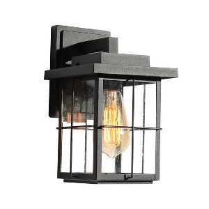 11" Metal/Seeded Glass Modern Outdoor Wall Light Black - LNC: Weather-Resistant ETL Listed - 1 of 4