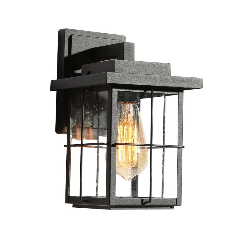 11&#34; Metal/Seeded Glass Modern Outdoor Wall Light Black - LNC, 1 of 10