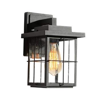 11" Metal/Seeded Glass Modern Outdoor Wall Light Black - LNC