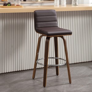 Bekrvio 26"/29" Swivel Bar Stools Set of 1/2/3/4, Faux Leather Upholstered Counter Chairs with Wood Legs, Mid-Century Seating for Kitchen Island - 1 of 4