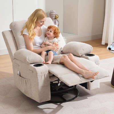 Acekool 354° Swivel Rocker Recliner - Compact Size with Side Pockets