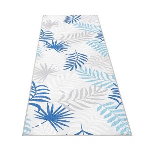 Machine-Washable Foldable Tropical Floral Rug Thin Carpet for Bathroom Living Bedroom Kitchen Non-Slip Shed-Free Fade-Resistant Summer Clean Blue - 1 of 4