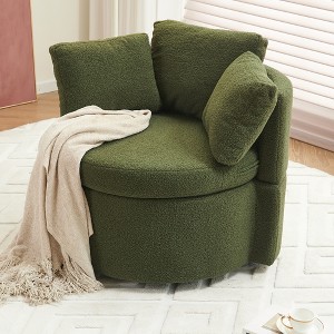 Swivel Accent Chair, 360°Swivel Barrel Chair with Storage, Upholstered Arm Chair with Cushion, Modern Round Chair for Living Room Bedroom - 1 of 4