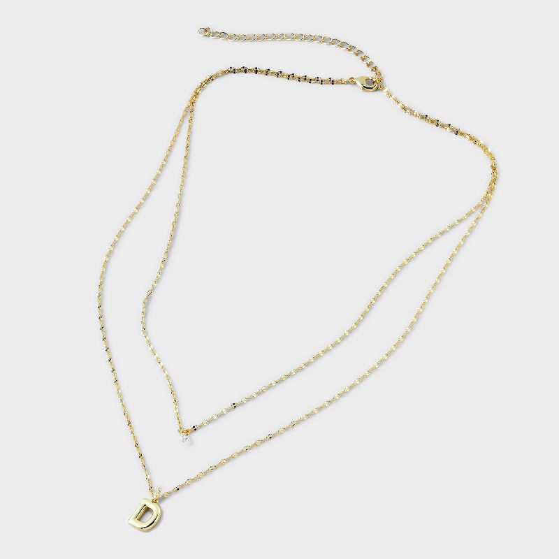14K Gold Dipped Initial Cubic Zirconia Layered Chain Necklace - A New Day™ Gold, 3 of 5