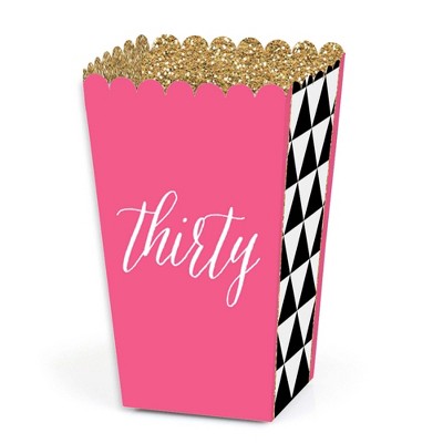 Big Dot of Happiness Chic 30th Birthday - Pink, Black and Gold - Birthday Party Favor Popcorn Treat Boxes - Set of 12