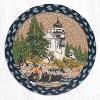 Earth Rugs Round Jute Trivet 10"x10" – Bass Harbor Lighthouse Print with Coastal Braided Design - 2 of 3