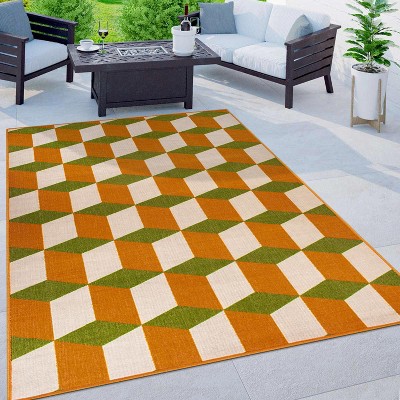 Vibrant Geometric Orange Synthetic 5' x 7' Flatwoven Indoor/Outdoor Rug