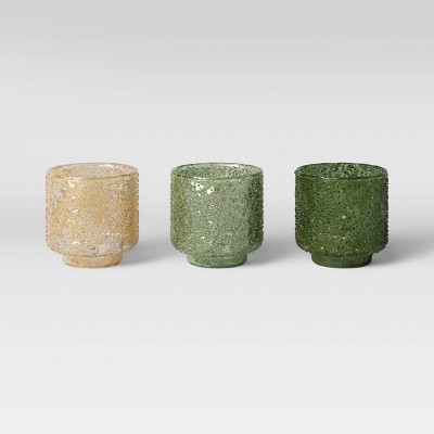 Set of 3 Votives Candle Holders Gold/Light Green/Dark Green - Opalhouse™