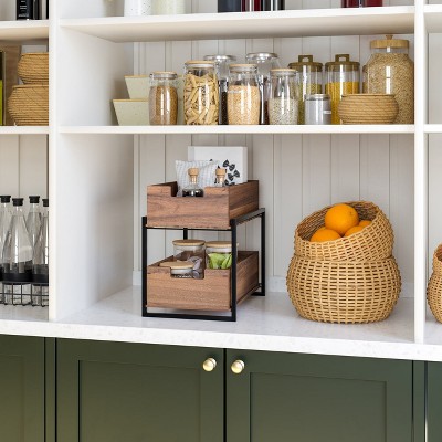 Seville Classics Acacia Wood 2-Tier Sliding Kitchen Pantry Storage Organization Baskets, 9" W x 14" D x 12.5" H — фото 4