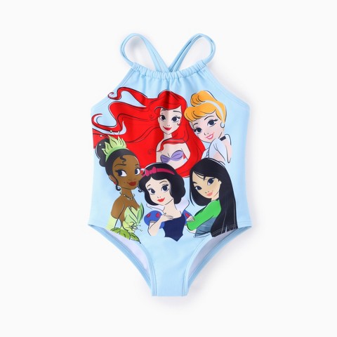 Disney Princess Kids Mulan Tiana Cinderella Ariel One Piece Swimsuits Disney Princess Blue 3T-4T