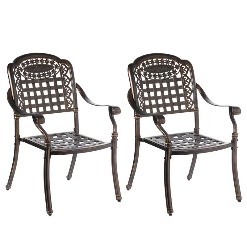 Gardenised Indoor and Outdoor Bronze Dinning Set 2 Chairs Cast Aluminum., 1 of 7