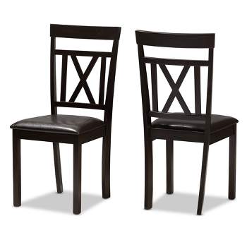 Set of 2 Rosie Modern And Contemporary Faux Leather Upholstered Dining Chairs Dark Brown - Baxton Studio: X-Back, Tapered Legs, Wenge Finish