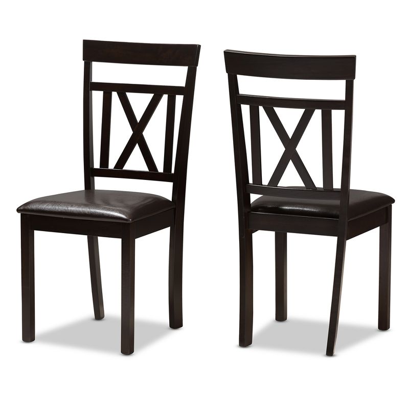 Set of 2 Rosie Modern And Contemporary Faux Leather Upholstered Dining Chairs Dark Brown - Baxton Studio: X-Back, Tapered Legs, Wenge Finish, 1 of 9