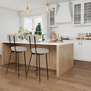 Modern Upholstered Bar Stools Set of 2, Counter Height Bar Chairs with Round Seat, High Back, Comfortable Footrest - 1 of 4