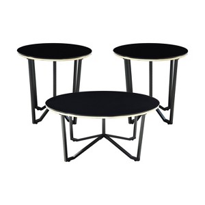Vynxaria Series 24 in. Black Round Glass End Table with Tempered Glass Top and Metal Frame - 1 of 4