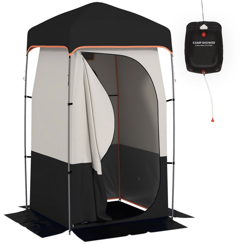 Outsunny Camping Shower Tent, Privacy Shelter with Solar Shower Bag, Removable Floor and Carrying Bag, Black, 1 of 7
