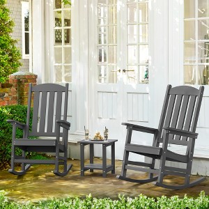 Arceso Outdoor Rocking Chairs Set of 3, 2 Chairs & 1 Table, HDPS Poly Chair, All Weather Resistant, Heavy Duty Rocking Chair for Patio,Dark Gray - 1 of 4