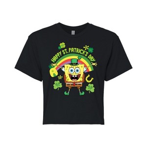 Women's - SpongeBob SquarePants - Spongebob Happy St. Patricks Day Cropped Graphic T-Shirt - 1 of 4