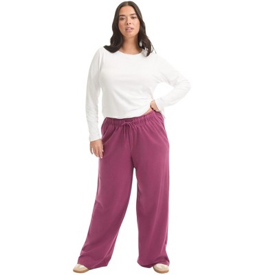 June + Vie by Roaman's Women's Plus Size French Terry Wide-Leg Pant