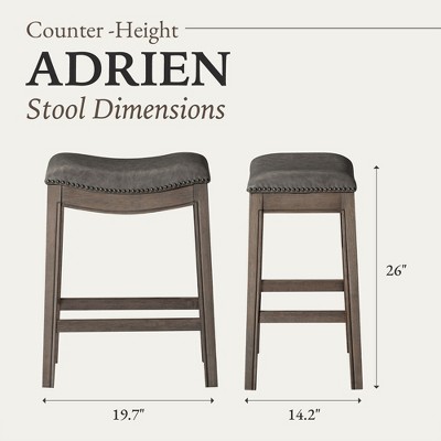 Reclaimed Oak Saddle Counter Stool with Gray Vegan Leather