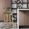 HomeRoots 30" Gray and Gold Faux Leather and Stainless Steel Low Back Bar Height Swivel Bar Chair - 2 of 4